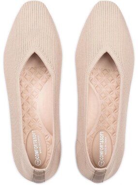 Women's Beige Slip-On Square Toe Knitted Flats Breathable Lightweight Shoes